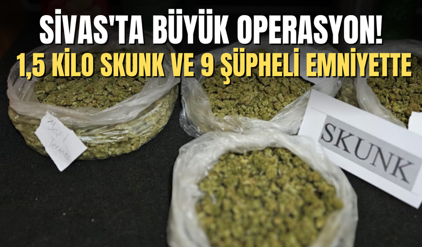 Sivas'ta Büyük Operasyon! 1,5 Kilo Skunk ve 9 Şüpheli Emniyette