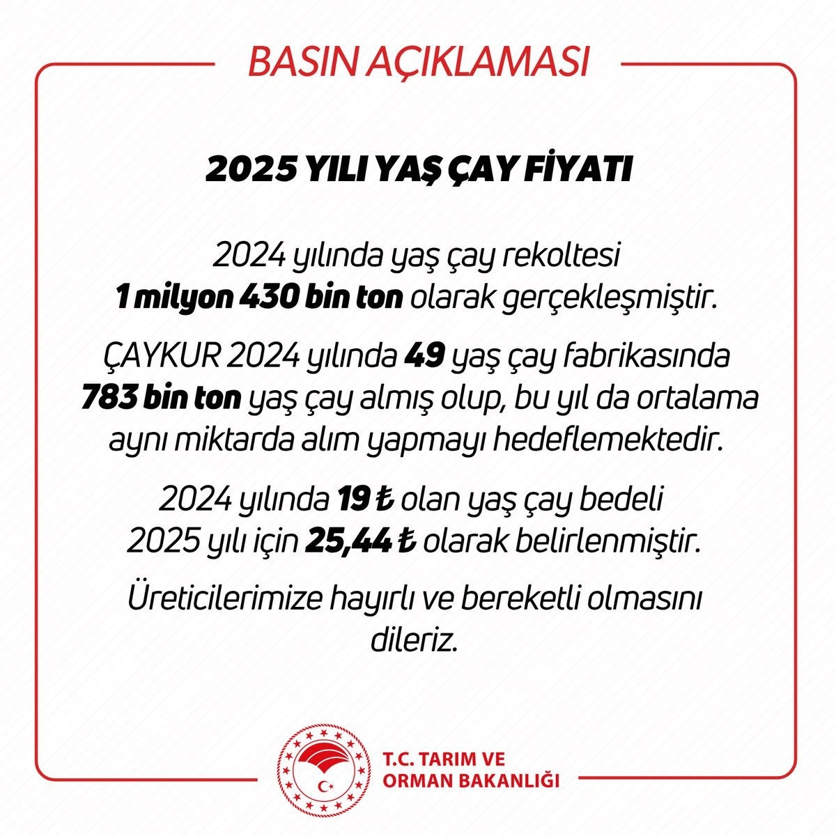 Yeşil çay bedeli açıklandı 