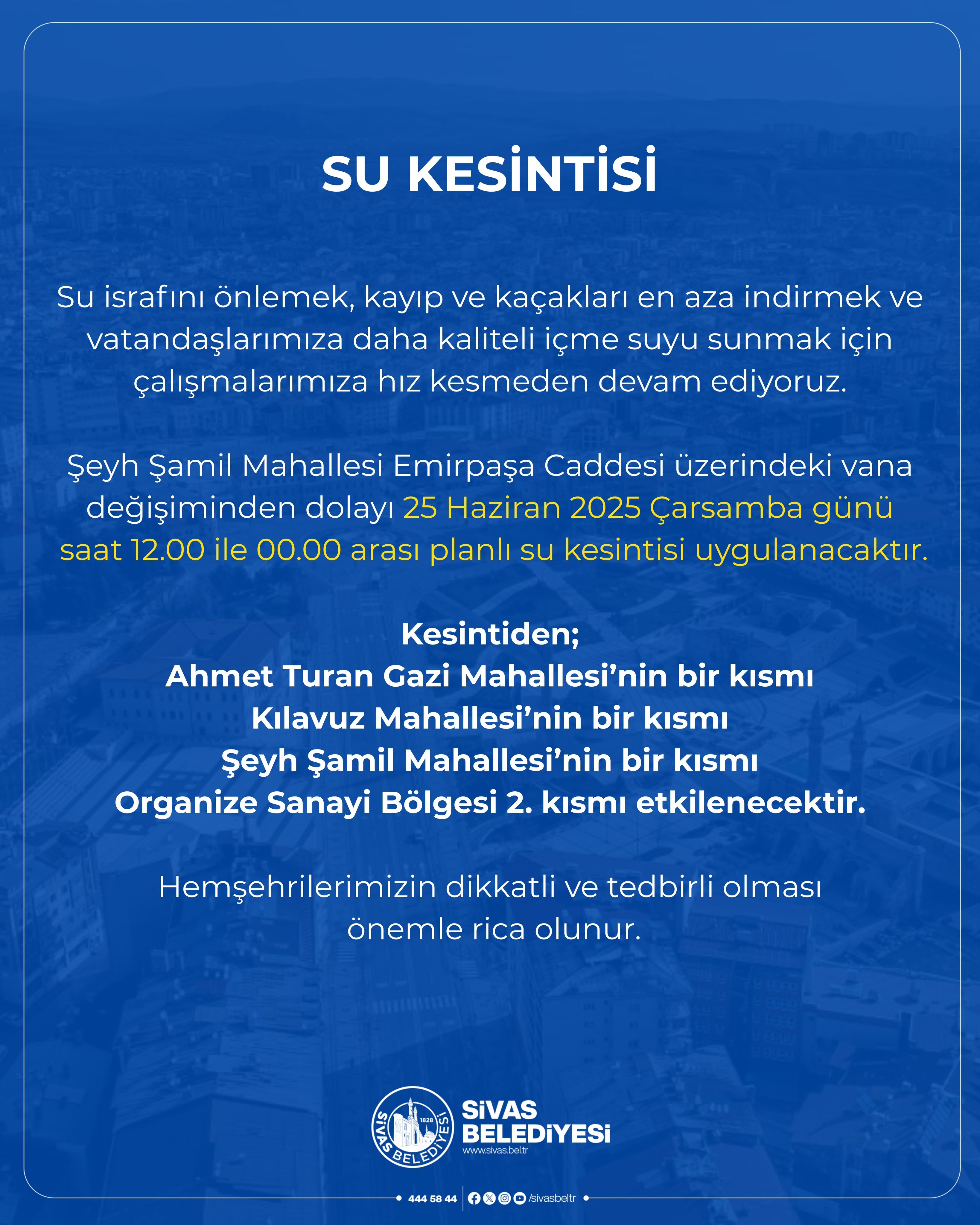 Su kesintisi Sivas Belediyesi 