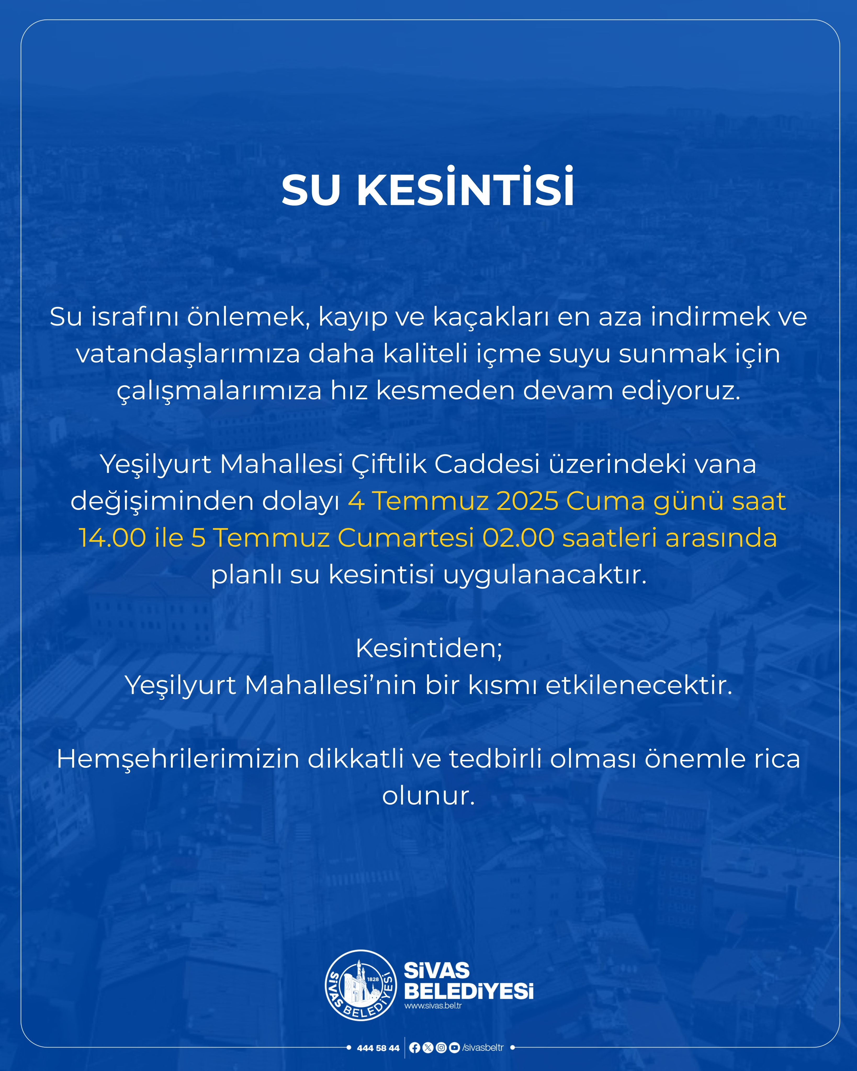 Son dakika... Sivas'ta su kesintisi